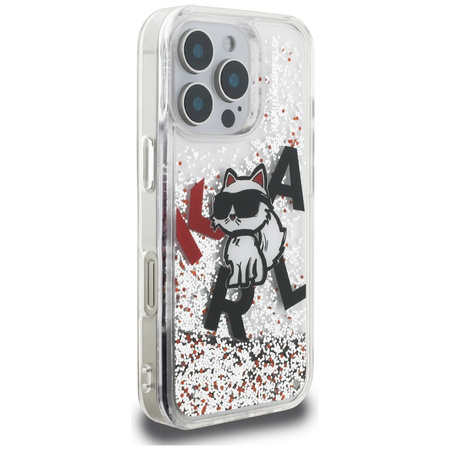 Etui Karl Lagerfeld Liquid Glitter       Choupette Logo do iPhone 16 Pro przezroczysty