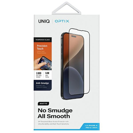 UNIQ SZKŁO HARTOWANE MATOWE DO IPHONE 15 PRO 6.1 Z APLIKATOREM WYTRZYMAŁOŚĆ