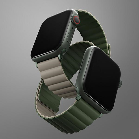 UNIQ pasek Revix Apple Watch Series1/2/3/4/5/6/7/8/9/SE/SE2/Ultra/Ultra 2 42/44/45/49mm. Reversible Magnetic zielony-ciemnoszary/green-taupe