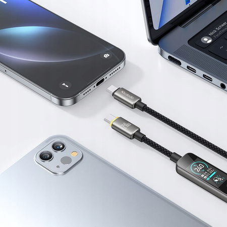MCDODO KABEL USB-C USB-C SZYBKIE ŁADOWANIE USB TYP C PD 240W 1M LED CZARNY