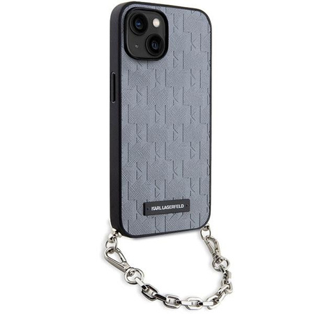 Etui Karl Lagerfeld KLHCP14SSACKLHPG na iPhone 14 - srebrne Saffiano Monogram Chain