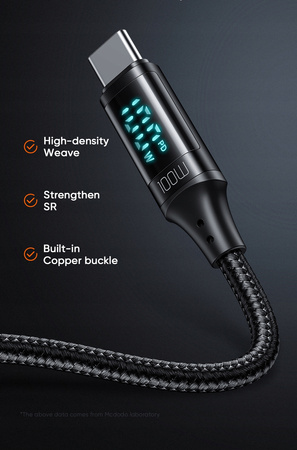 MCDODO KABEL Z WYŚWIETLACZEM USB-C SZYBKIE ŁADOWANIE USB TYP C 5A 100W 1M