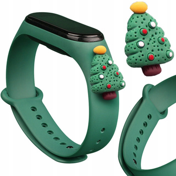 HURTEL PASEK XMAS DO XIAOMI MI BAND 4 3 ŚWIĄTECZNY SILIKONOWY CIEMNOZIELONY
