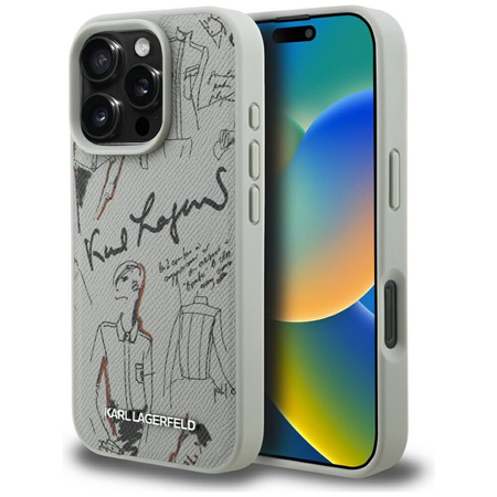 Etui Karl Lagerfeld Grained Pattern & Logo MagSafe do iPhone 16 Pro szary
