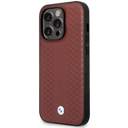 Etui BMW BMHMP14L22RFGR na iPhone 14 Pro burgundowy/burgundy Leather Diamond Pattern MagSafe