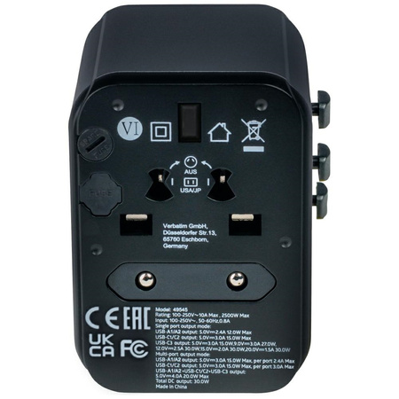 VERBATIM ADAPTER PODRÓŻNY DO EUROPA UK USA 2xUSB-A 2xUSB-C PD 30W DO IPHONE
