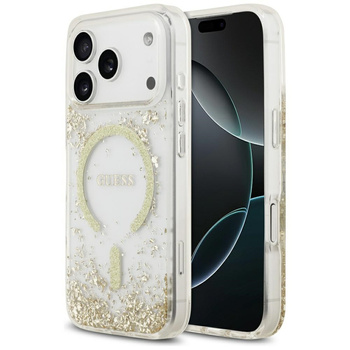 Etui Guess Resin Bottom Glitter MagSafe  do iPhone 17 Pro złoty