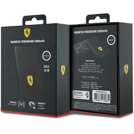 Ferrari Powerbank FEPB5MNCAK 15W 5000mAhczarny/black Metal Logo MagSafe