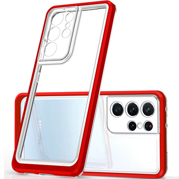 Clear 3in1 etui do Samsung Galaxy S21 Ultra 5G żelowy pokrowiec z ramką czerwony