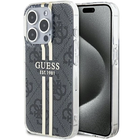Etui Guess IML 4G Gold Stripe na iPhone 15 Pro Max - czarne