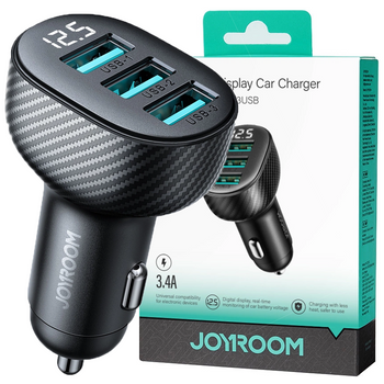 Ładowarka samochodowa Joyroom JR-CCD03 3.4A z wyświetlaczem 3x USB-A - czarna