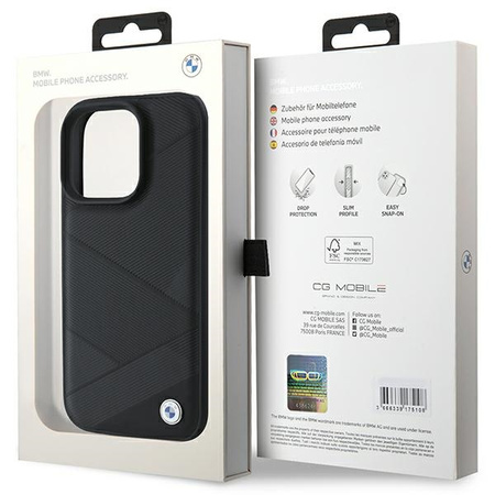 BMW ETUI HARDCASE SIGN LEATHER CROSSING LINES PATTERN DO IPHONE 16 PRO 6.3