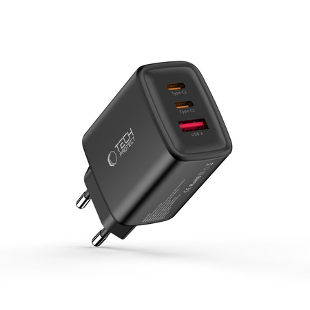 TECH-PROTECT NCA65W-GAN 3-PORT NETWORK CHARGER PD 65W / QC3.0 BLACK