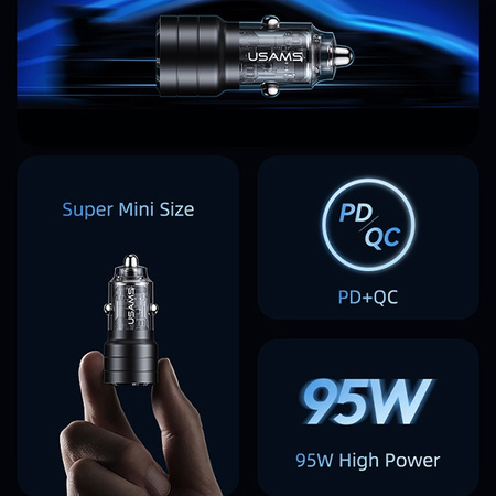 USAMS ŁADOWARKA C36 95W CAR DO TELEFONÓW DO SAMOCHODU FAST CHARGE USB USB-C