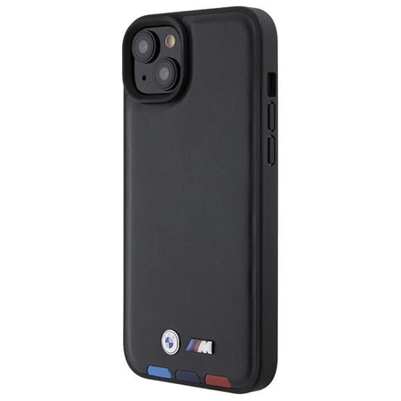 Etui BMW Leather Stamp Tricolor do iPhone 15 Plus - czarne