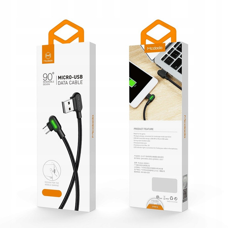 MCDODO KABEL KĄTOWY 90° MICRO USB SZYBKIE ŁADOWANIE DWUSTRONNY QC 3 LED 1M