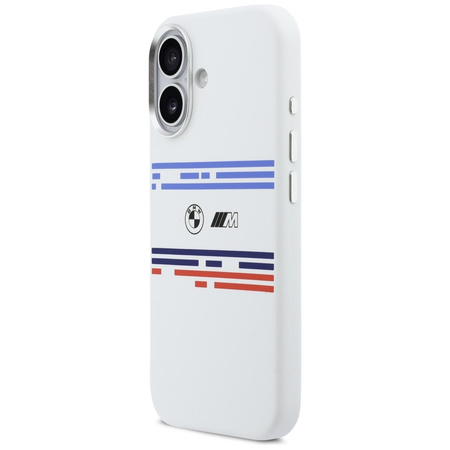 Etui BMW M Silicon Horizontal Line MagSafe do iPhone 17 biały