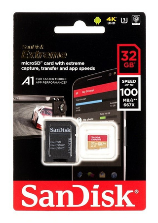 SANDISK KARTA PAMIĘCI MICROSDHC 32GB DO TELEFONÓW TABLETÓW 100MB/S A1 V30
