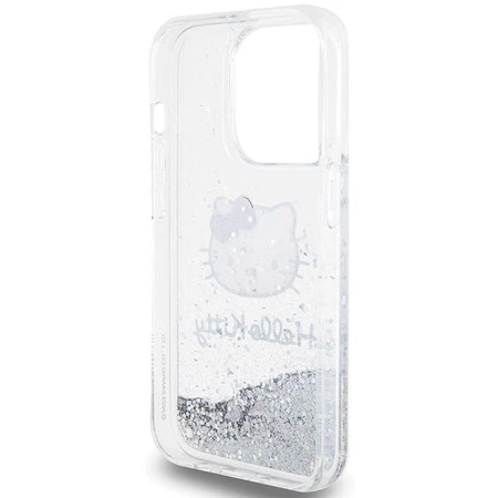 Etui Hello Kitty Liquid Glitter Charms Kitty Head na iPhone 14 Pro - srebrne