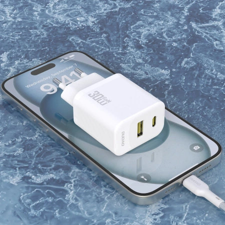 Ładowarka sieciowa Dudao A27TCEU PD 30W GaN USB-A USB-C z kablem USB-C - biała