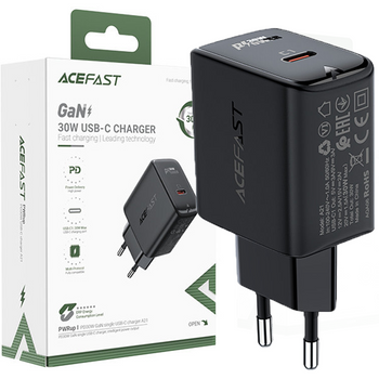 Acefast ładowarka sieciowa GaN USB Typ C 30W, PD, QC 3.0, AFC, FCP czarny (A21 black)