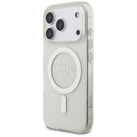 Etui Guess IML Glitter Pearl Strap MagSafe do iPhone 17 Pro przezroczysty