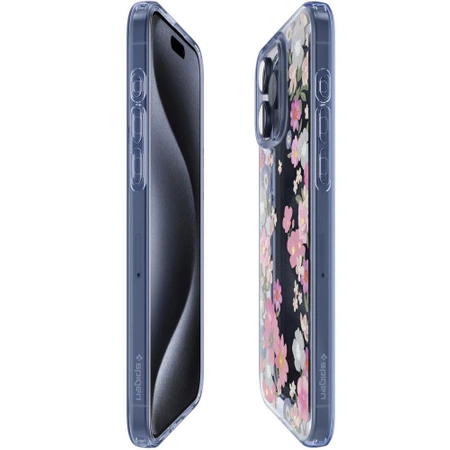 Etui Spigen Liquid Crystal na iPhone 15 Pro - różowo-niebieskie kwiaty