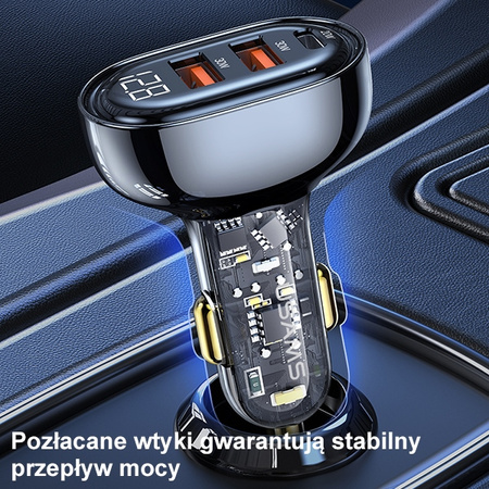 USAMS ŁADOWARKA SAMOCHODOWA 2xUSB 1xUSB-C 80W DO TELEFONÓW ZŁĄCZE USB-C