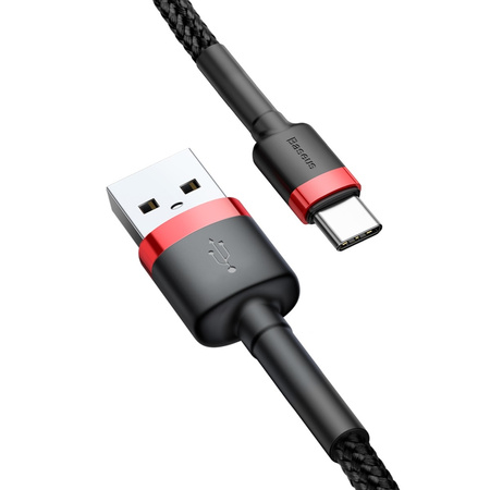 Baseus Cafule Cable wytrzymały nylonowy kabel przewód USB / USB-C QC3.0 3A 0,5M czarno-czerwony (CATKLF-A91)