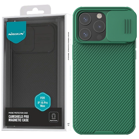 Pancerne etui Nillkin CamShield Pro Magnetic Case do iPhone 15 Pro z osłoną na aparat - zielone