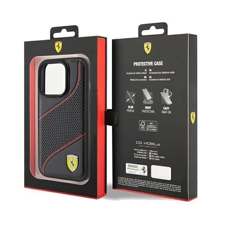 Etui Ferrari Perforated Waves Metal Logo na iPhone 15 Pro - czarne