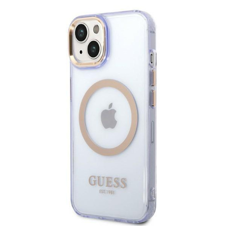 Guess GUHMP14SHTCMU iPhone 14 6,1" purpurowy/purple hard case Gold Outline Translucent MagSafe