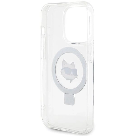 Etui Karl Lagerfeld Ring Stand Choupette Head MagSafe do iPhone 15 Pro Max - białe