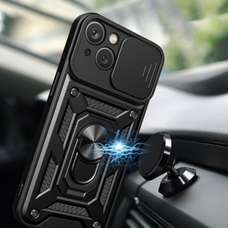 HURTEL ETUI PANCERNE DO IPHONE 15 Z PODSTAWKĄ I OSŁONĄ APARATU HYBRID ARMOR