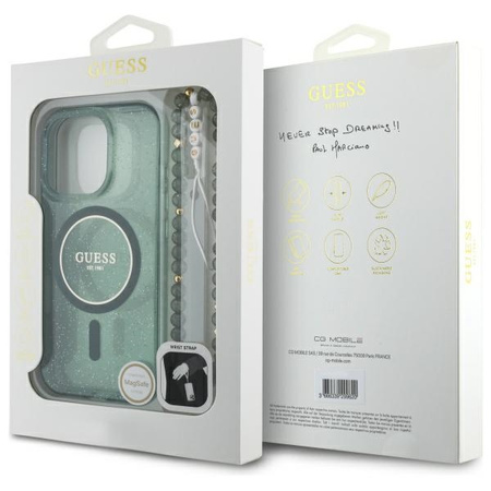 GUESS ETUI HARDCASE IML GLITTER WITH PEARL STRAP DO IPHONE 16 PRO MAX 6.9