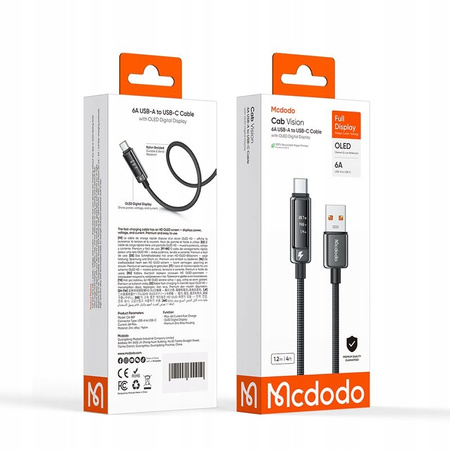 MCDODO KABEL USB-A USB-C SZYBKIE ŁADOWANIE DO TELEFONU 100W 6A 1M OLED