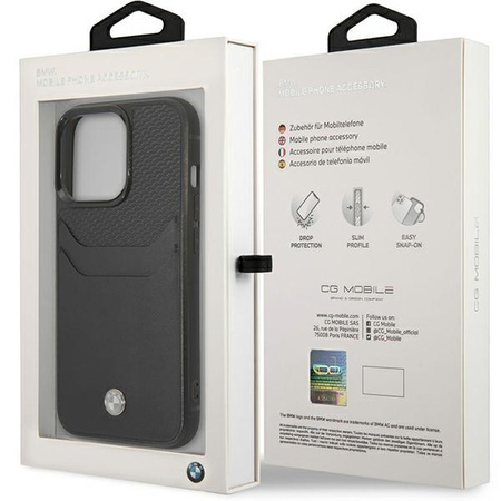Etui BMW BMHCP14L22RSEPK na iPhone 14 Pro - czarne Leather Card Slot
