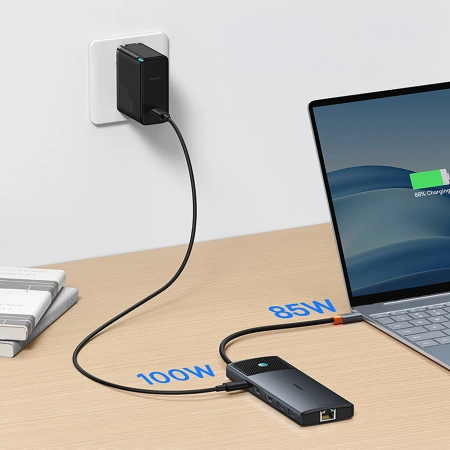 Hub USB-C Baseus Metal Gleam II 10w1 HDMI USB-A USB-C RJ45 SD/TF - szary