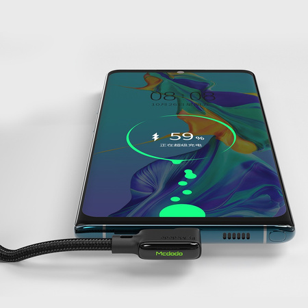 MCDODO KABEL KĄTOWY USB-C SPIRALNY SPRĘŻYNOWY SZYBKIE ŁADOWANIE TYP C LED