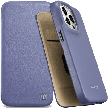 iCarer CE Premium Leather Folio Case skórzane etui iPhone 14 Pro Max z klapką magnetyczne MagSafe jasnofioletowy (WMI14220716-LP)