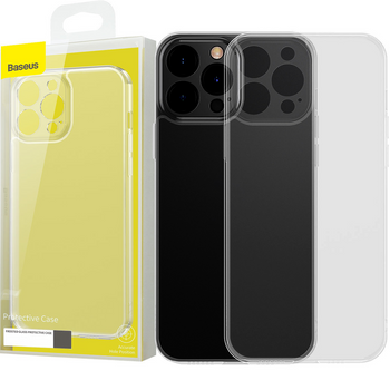 Baseus Frosted Glass Case etui pokrowiec do iPhone 13 Pro Max sztywna obudowa z żelową ramką przezroczysty (ARWS000802)