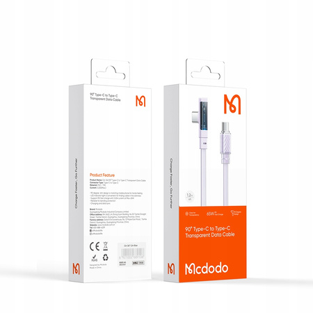 MCDODO KABEL USB-C KĄTOWY SZYBKIE ŁADOWANIE USB TYP C 3A 65W NIEBIESKI 2M
