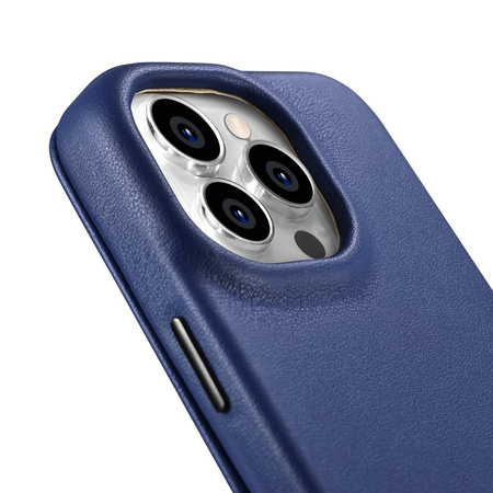 iCarer CE Premium Leather Folio Case skórzane etui iPhone 14 Pro Max z klapką magnetyczne MagSafe niebieski (WMI14220716-BU)