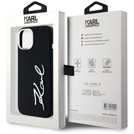 KARL LAGERFELD ETUI POKROWIEC DO IPHONE 15 Z SILICONE I METALOWYM LOGO
