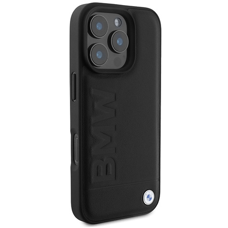 BMW BMHMP16LSLLBK iPhone 16 Pro 6.3czarny/black hardcase Leather Hot Stamp MagSafe