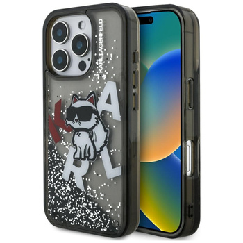 Etui Karl Lagerfeld Liquid Glitter       Choupette Logo do iPhone 16 Pro Max czarny