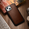 iCarer Leather Oil Wax etui pokryte naturalną skórą do iPhone 14 Plus (kompatybilne z MagSafe) brązowy (WMI14220719-BN)