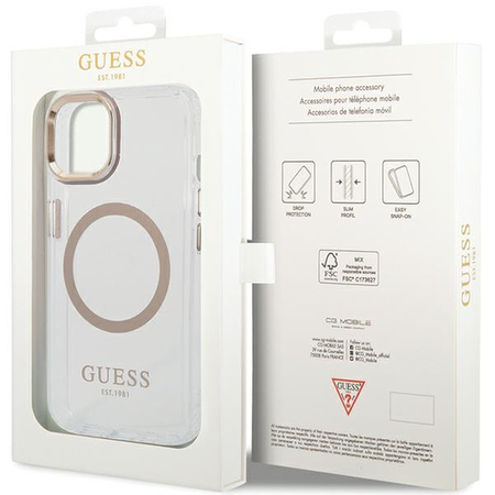 Guess GUHMP15MHTRMD iPhone 15 Plus/ 14 Plus 6.7 złoty/gold hard case Metal Outline Magsafe