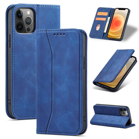 Magnet Fancy Case etui do iPhone 12 Pro pokrowiec portfel na karty kartę podstawka niebieski