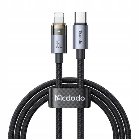 MCDODO KABEL USB-C SZYBKIE ŁADOWANIE DO IPHONE LIGHTNING 36W 1M LED CZARNY